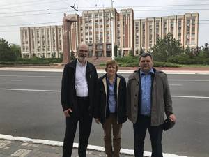Photo: The Schirrmachers and their host in front of the Parliament in Tiraspol ?Â© Thomas Schirrmacher