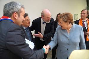 Thomas Schirrmacher introducing Muslim guests to the German Chancellor at an CDU/CSU Evangelical Working Group reception in connection with the âKirchentagâ (German Evangelical Church Congress) ?Â© BQ / Warnecke