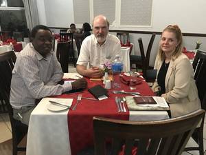 Photo (from left to right): Rev. Themba Ngozo, Secretary General of the Evangelical Alliance of Eswatini, Thomas Schirrmacher, Esther Schirrmacher Â© BQ/Esther Schirrmacher